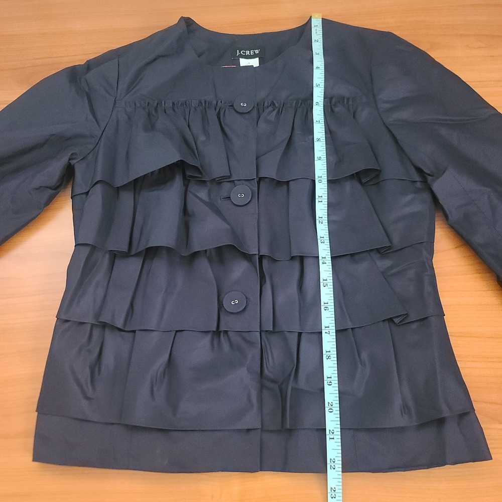 J. Crew Navy Blue Tiered Layered 100% Silk Jacket Sz 0 - Picture 4 of 7